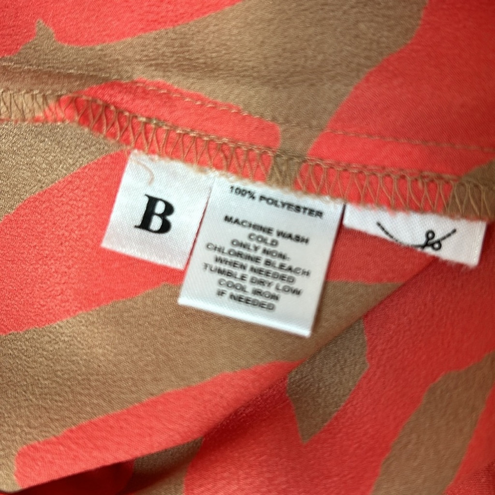 Ann Taylor Loft Bright Coral, Tan Bow Front Top Petite Medium - Picture 6 of 6